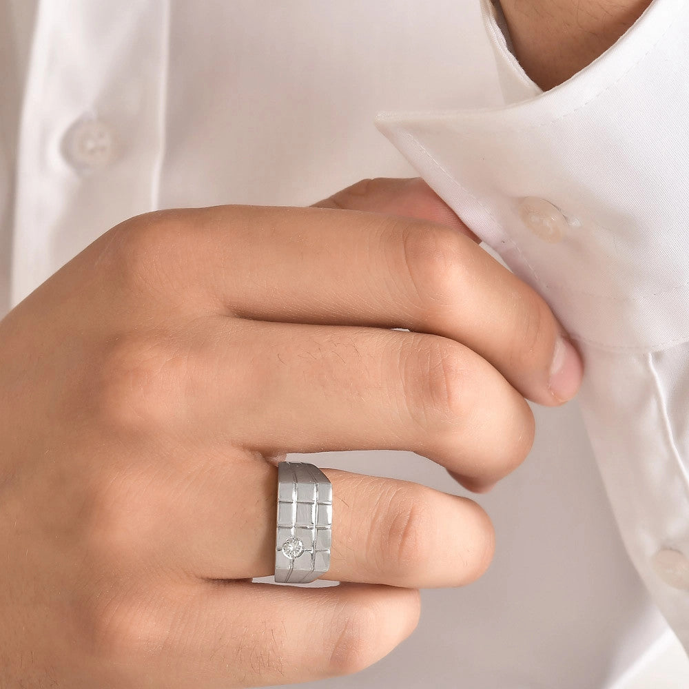 Men Silver Diamond Ring
