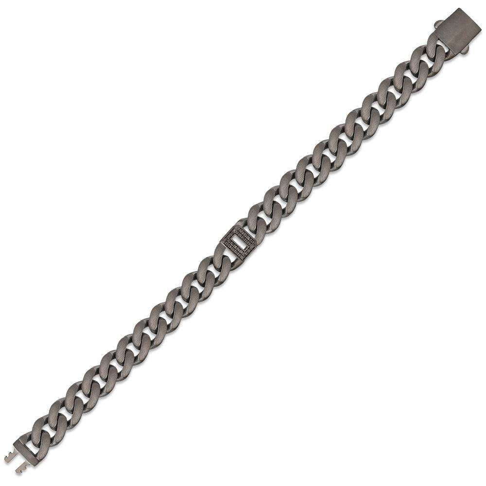 Men's Silver Diamond Initial Bracelet D