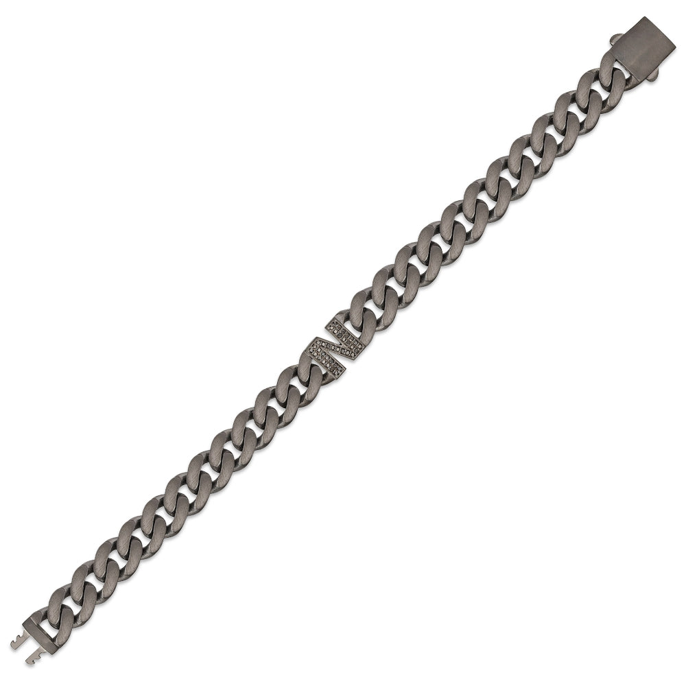 Men's Silver Diamond Initial Bracelet N