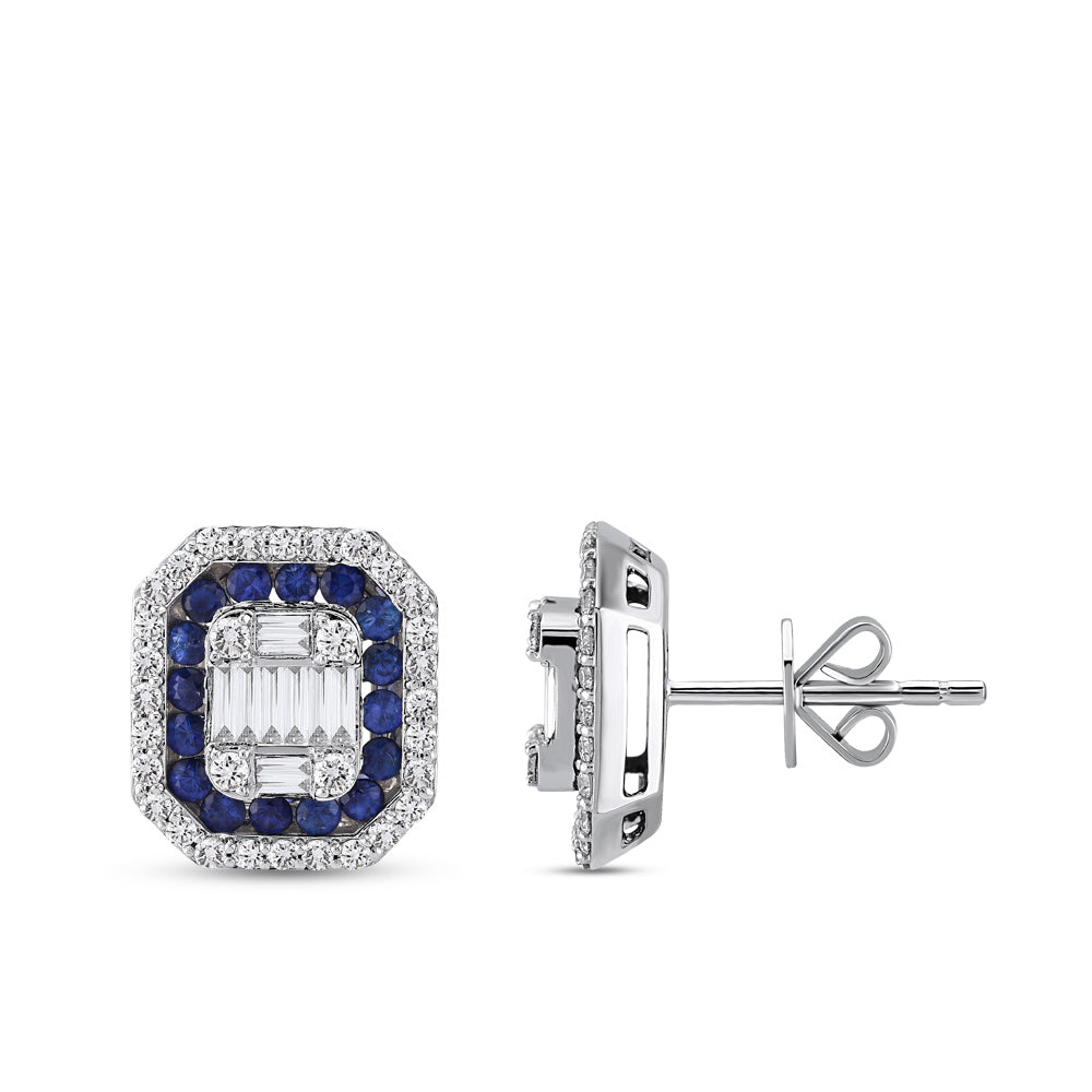Sapphire Baguette Diamond Stud Earrings