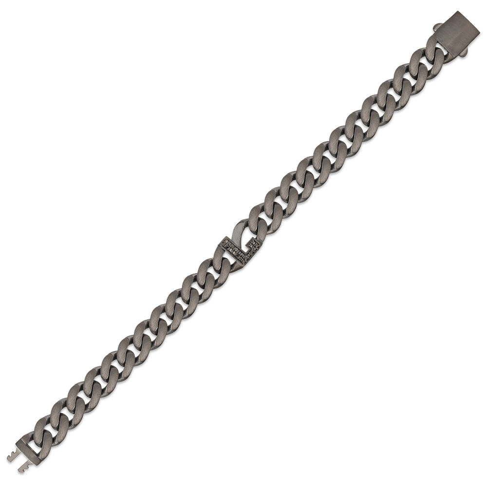 Men's Silver Diamond Initial Bracelet L