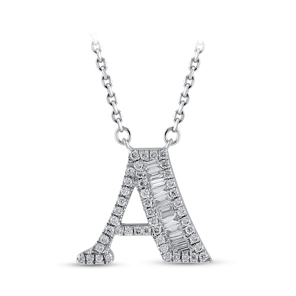 Baguette Diamond Initial Necklace A