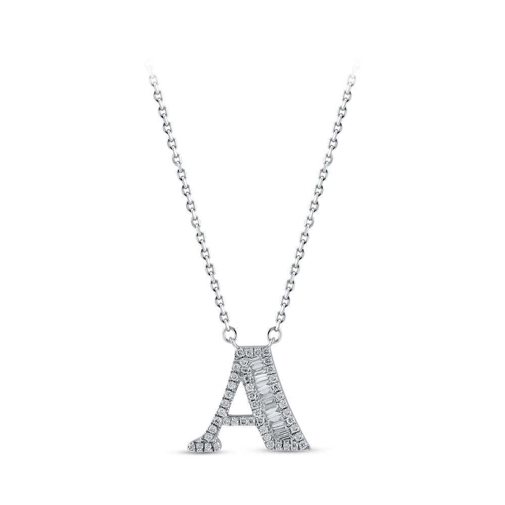 Baguette Diamond Initial Necklace A