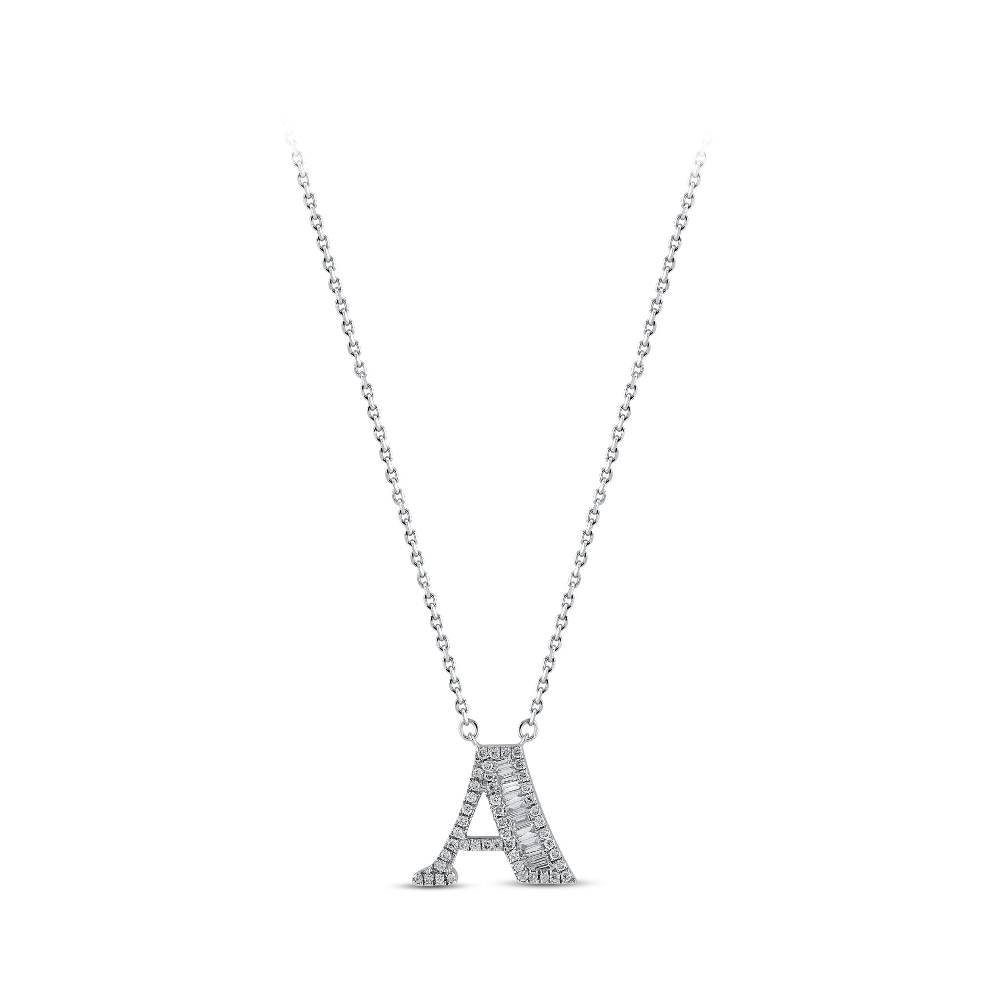 Baguette Diamond Initial Necklace A