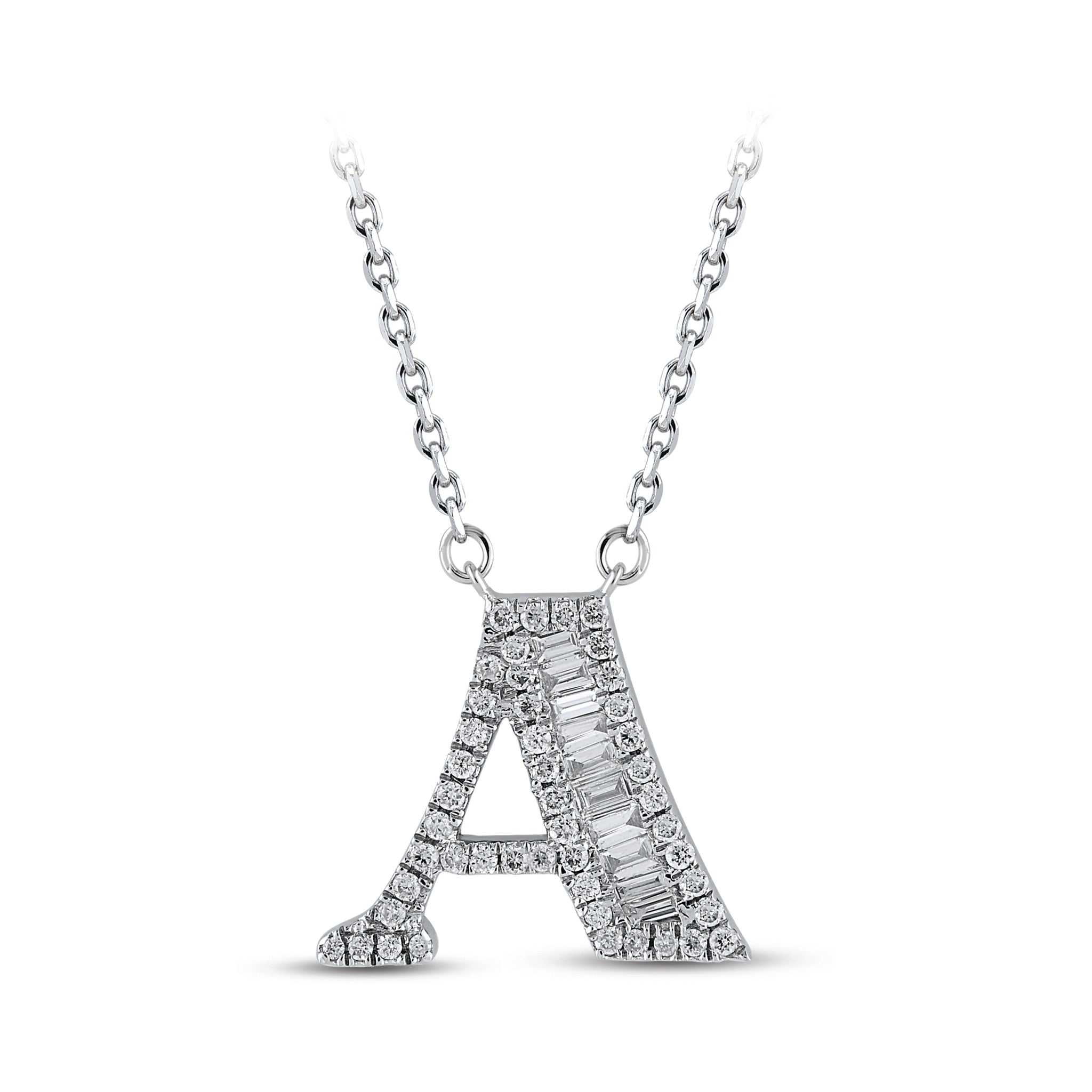 Baguette Diamond Initial Necklace A
