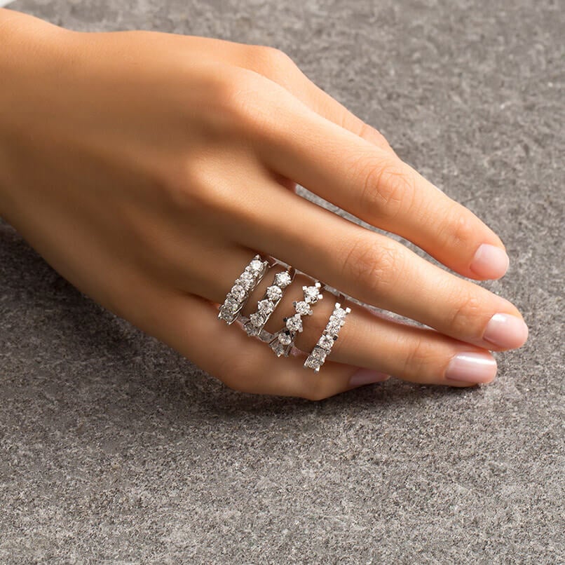 14K white gold five stone diamond ring
