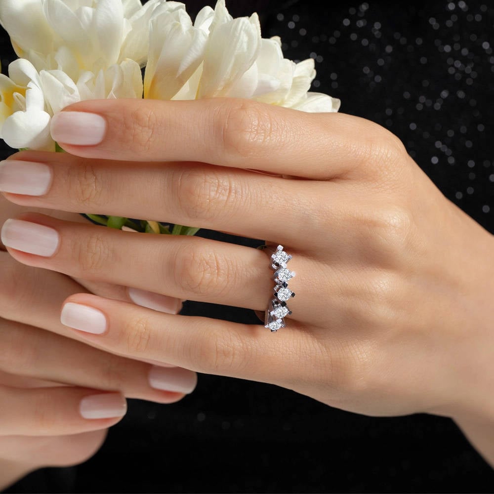14K white gold five stone diamond ring