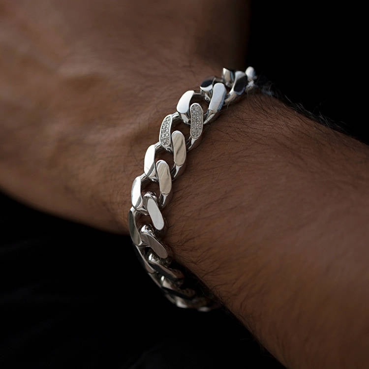 Men Silver Diamond Bracelet