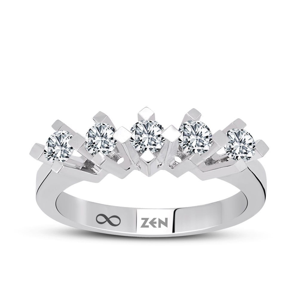 14K white gold five stone diamond ring