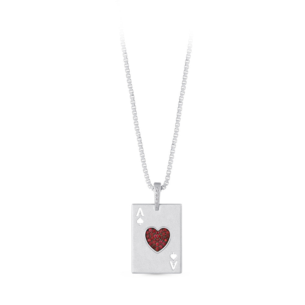 Ace of Hearts Silver Necklace