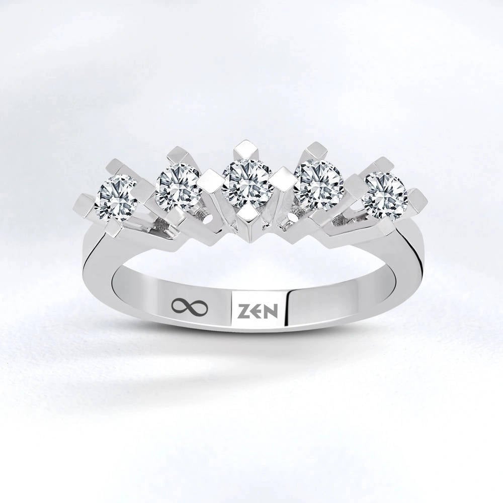 14K white gold five stone diamond ring