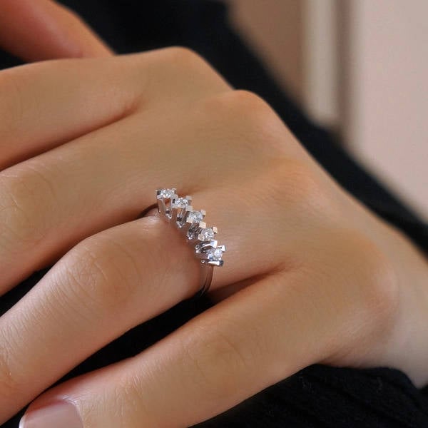 14K white gold five stone diamond ring