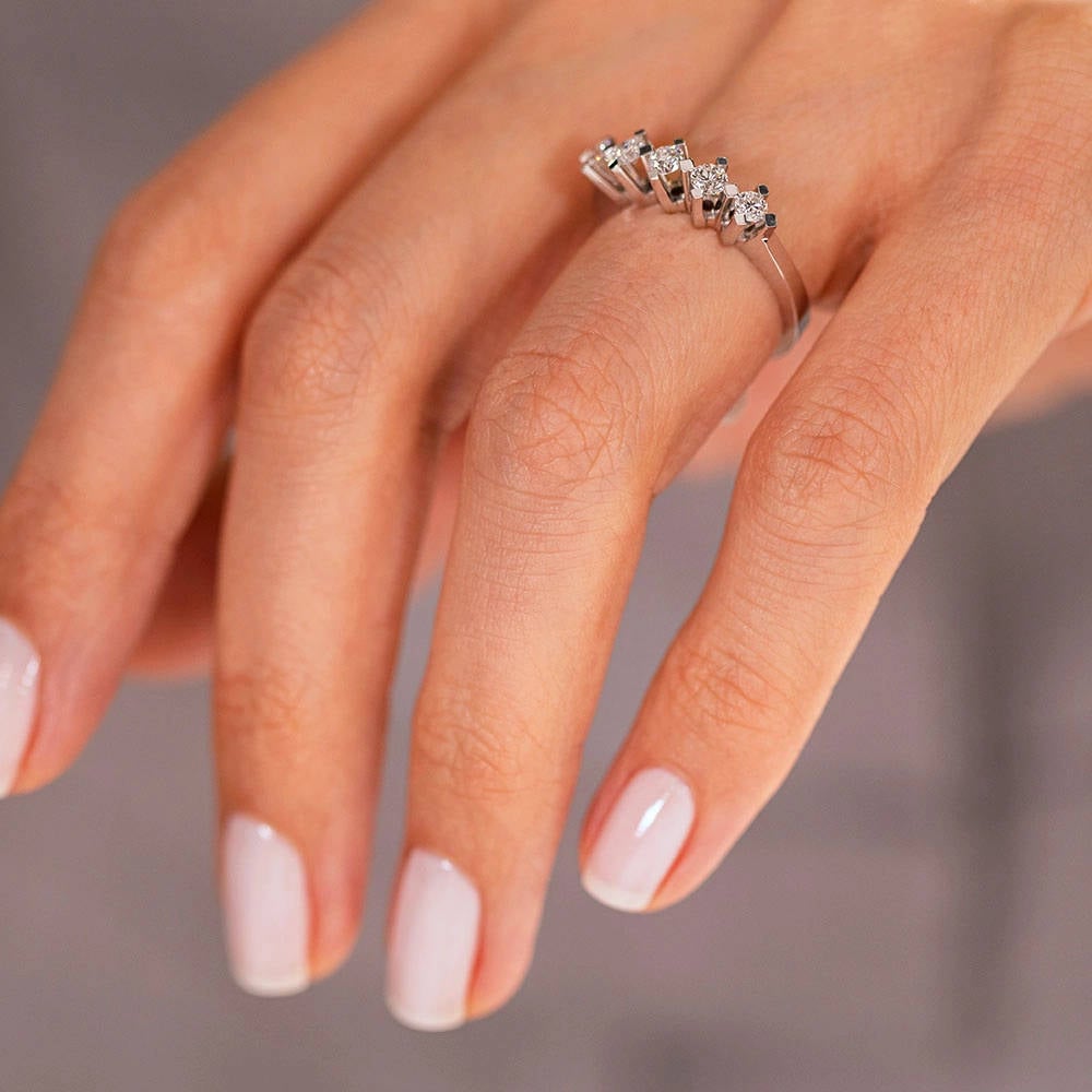 14K white gold five stone diamond ring