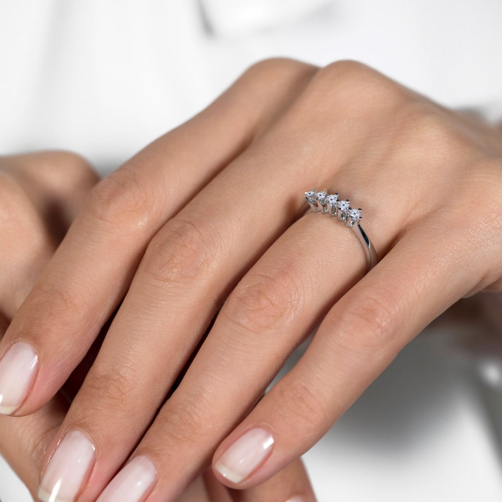 14K white gold five stone diamond ring
