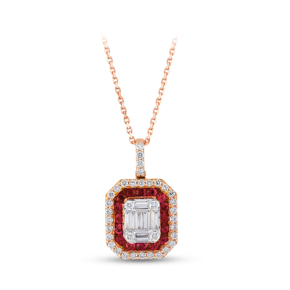Baguette Diamond Ruby Necklace