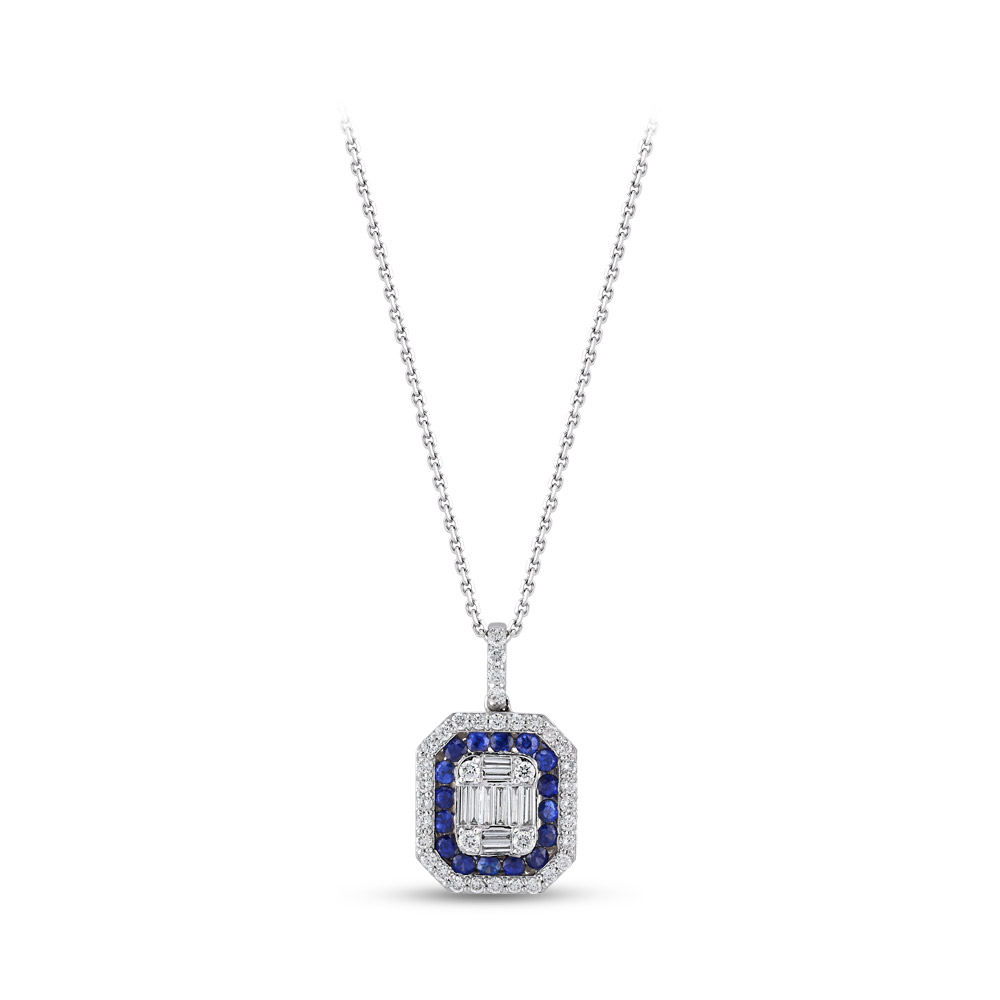 0.86 ct Baguette Diamond Sapphire Necklace