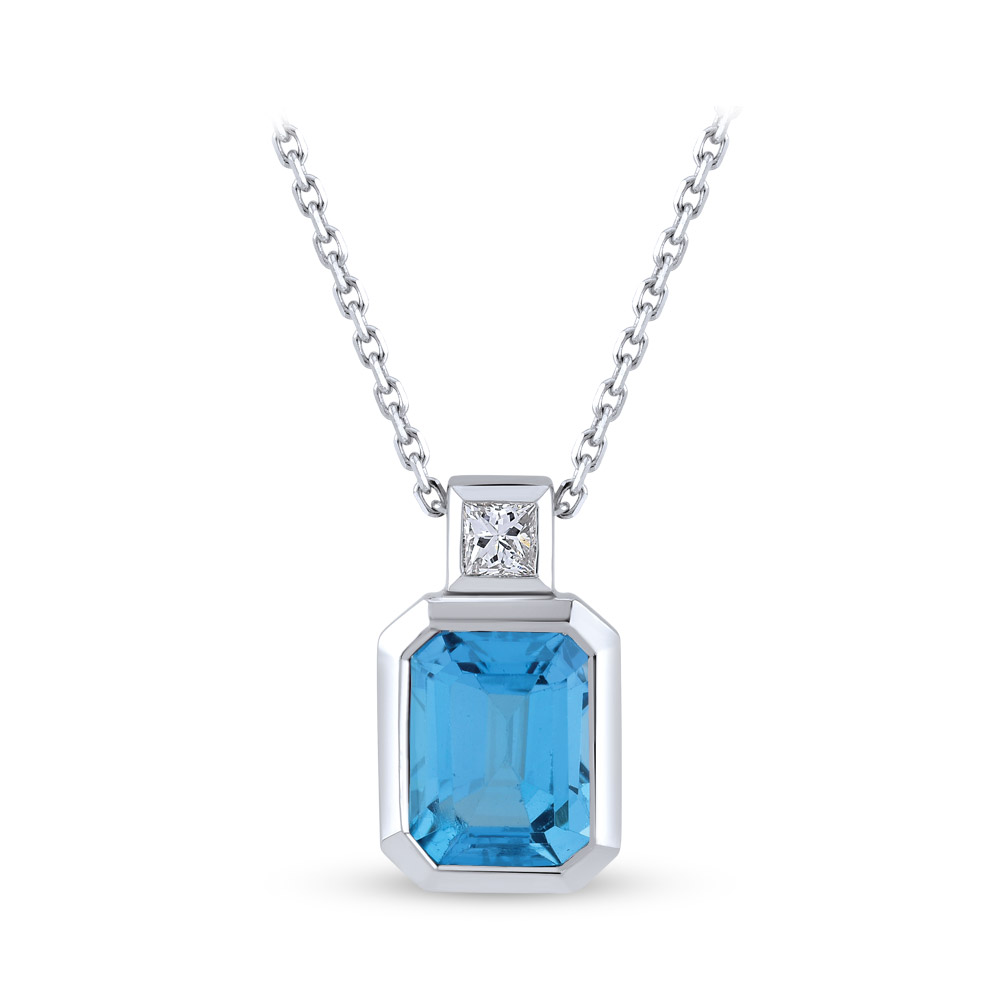 1.97 ct Blue Topaz Diamond Necklace