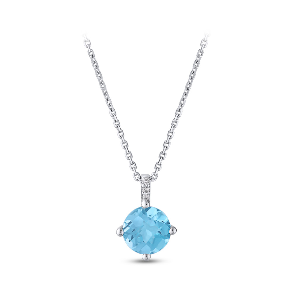 1.22 ct Blue Topaz Diamond Necklace