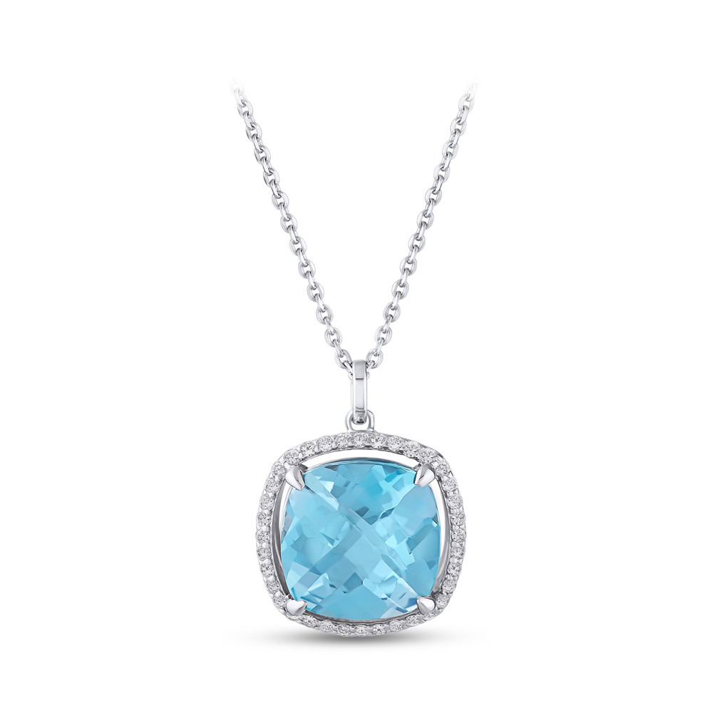 5.23 ct Blue Topaz Diamond Necklace