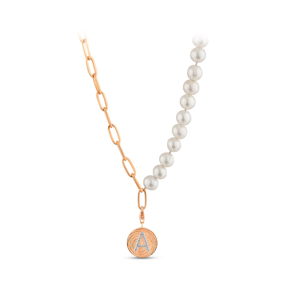 Letter 'A' Pearl Diamond Necklace