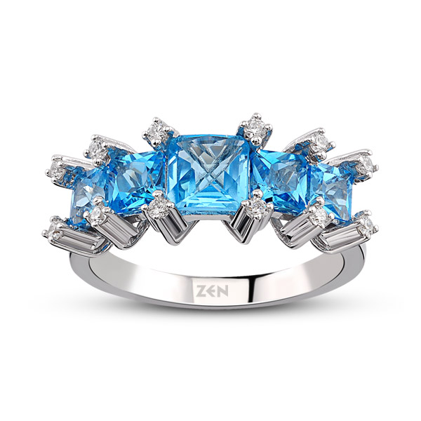 2.17 ct Blue Topaz Diamond Ring