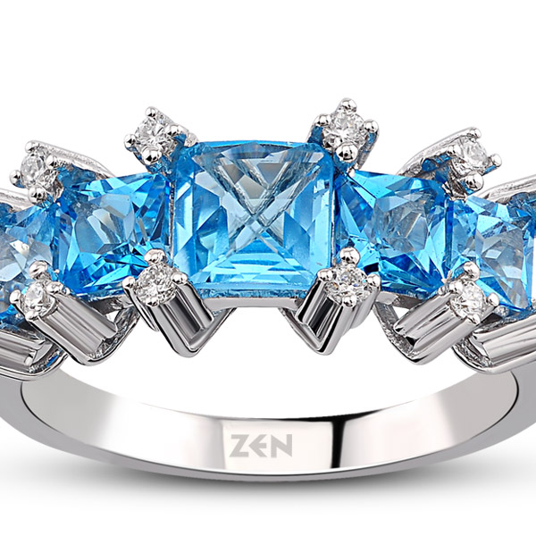 2.17 ct Blue Topaz Diamond Ring