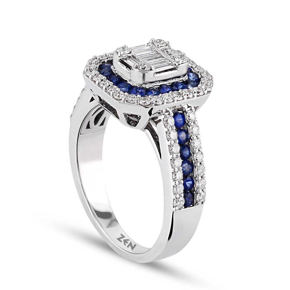 1.40 ct Baguette Diamond Sapphire Ring
