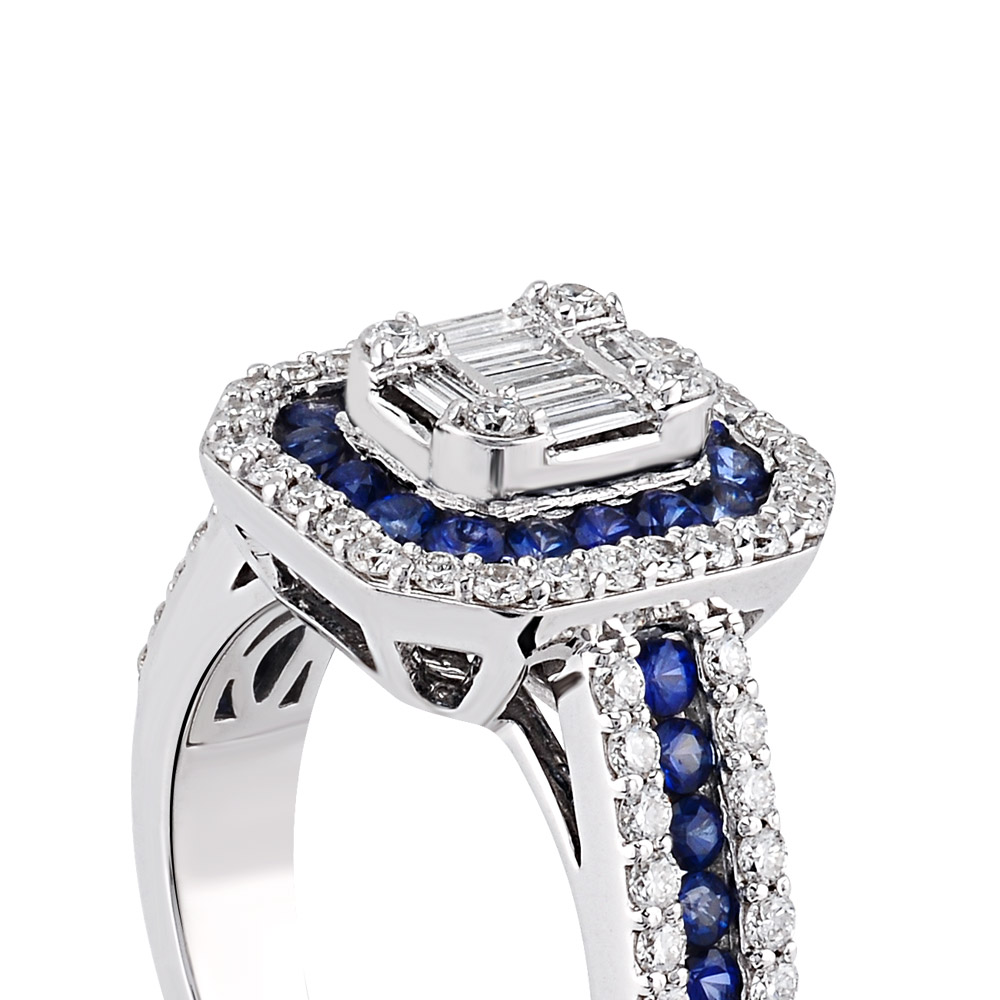 1.40 ct Baguette Diamond Sapphire Ring