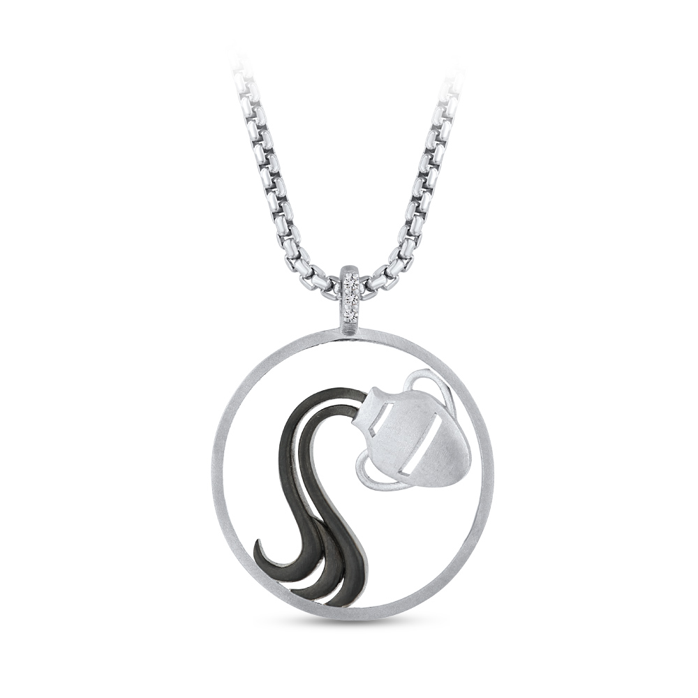 Men Silver Aquarius Zodiac Necklace