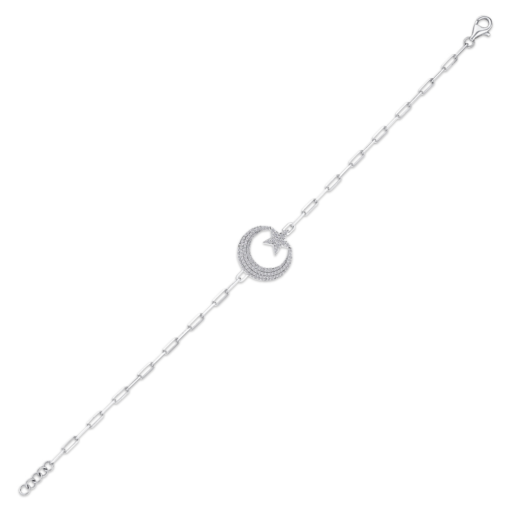 Silver Moon and Star Bracelet with Diamonds