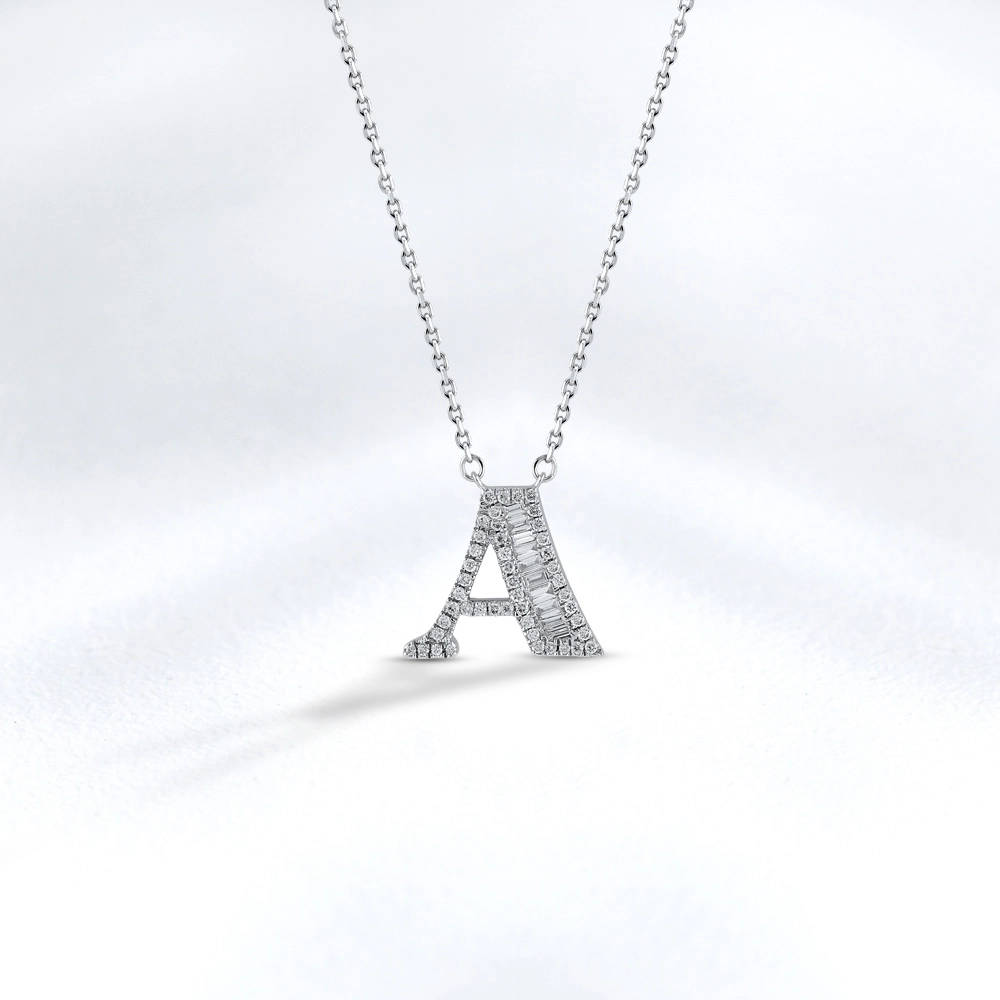 Letter A Diamond Baguette Necklace