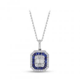 Baguette Diamond Sapphire Necklace
