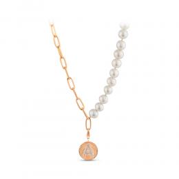 Letter 'A' Pearl Diamond Necklace