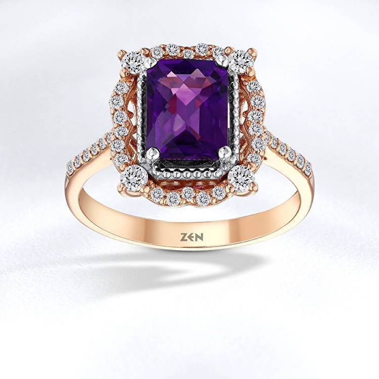 Amethyst Diamond Ring