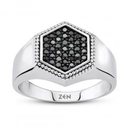 Black Diamond Silver Men Ring