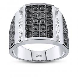 Black Diamond Silver Men Ring